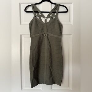 BEBE Early 2000s Olive Green Bodycon Dress